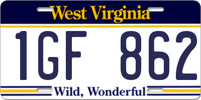 WV license plate 1GF862