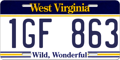 WV license plate 1GF863