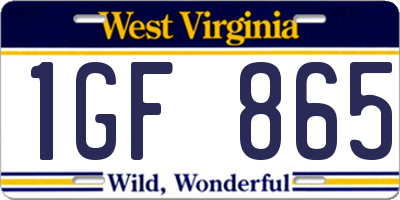 WV license plate 1GF865