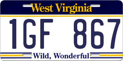 WV license plate 1GF867