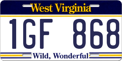 WV license plate 1GF868