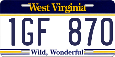 WV license plate 1GF870