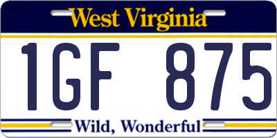 WV license plate 1GF875