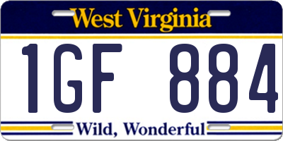 WV license plate 1GF884