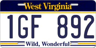 WV license plate 1GF892