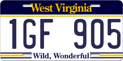 WV license plate 1GF905