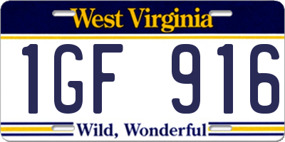 WV license plate 1GF916