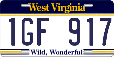 WV license plate 1GF917
