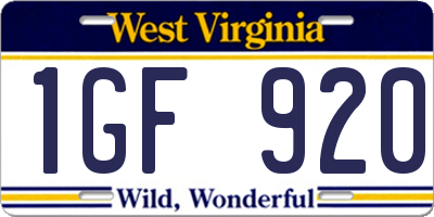 WV license plate 1GF920