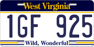 WV license plate 1GF925