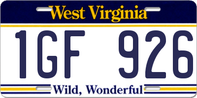 WV license plate 1GF926