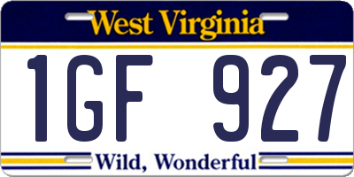 WV license plate 1GF927