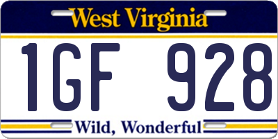 WV license plate 1GF928