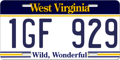 WV license plate 1GF929