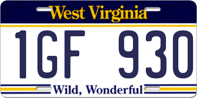 WV license plate 1GF930