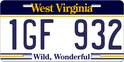 WV license plate 1GF932
