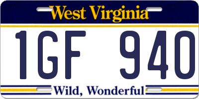 WV license plate 1GF940