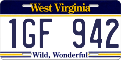 WV license plate 1GF942