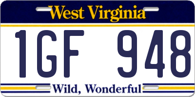 WV license plate 1GF948