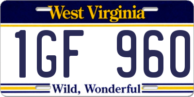 WV license plate 1GF960