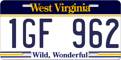 WV license plate 1GF962