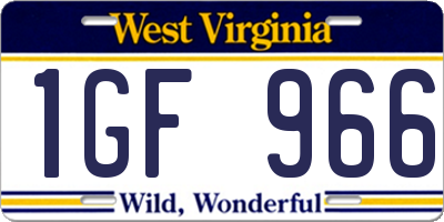 WV license plate 1GF966