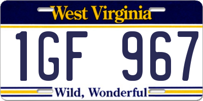 WV license plate 1GF967