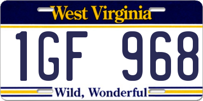 WV license plate 1GF968