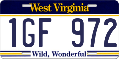 WV license plate 1GF972