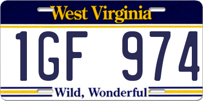 WV license plate 1GF974