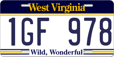WV license plate 1GF978