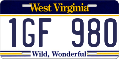 WV license plate 1GF980