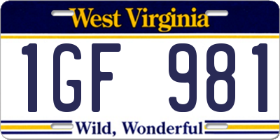 WV license plate 1GF981