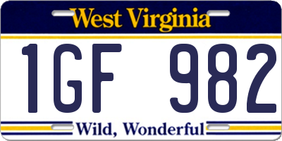 WV license plate 1GF982