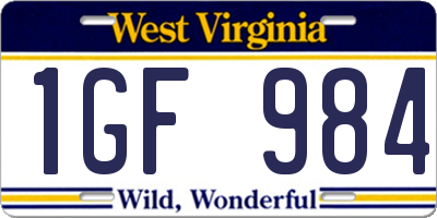 WV license plate 1GF984