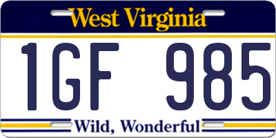 WV license plate 1GF985