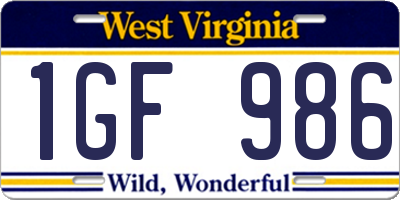 WV license plate 1GF986