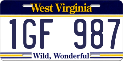 WV license plate 1GF987
