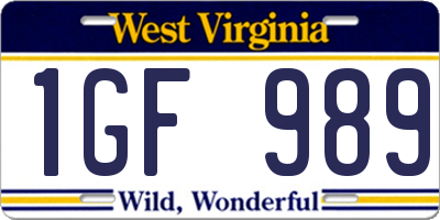 WV license plate 1GF989