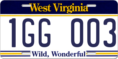 WV license plate 1GG003