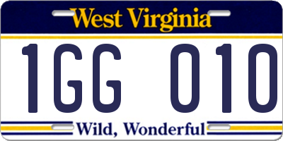 WV license plate 1GG010