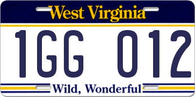 WV license plate 1GG012