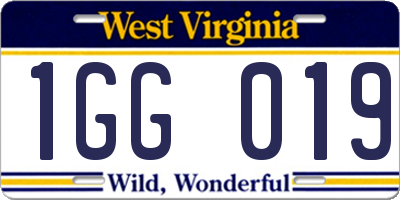 WV license plate 1GG019