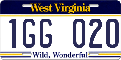 WV license plate 1GG020