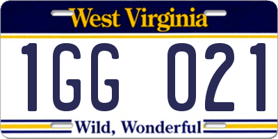 WV license plate 1GG021
