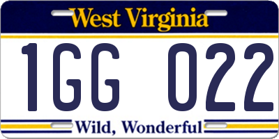 WV license plate 1GG022