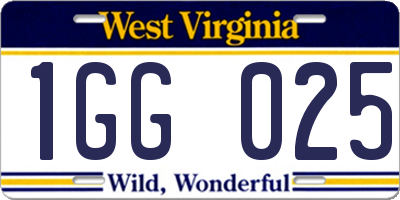 WV license plate 1GG025