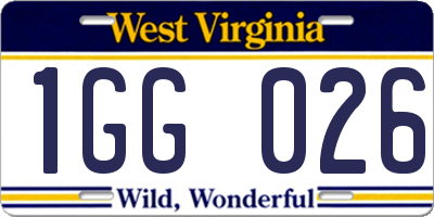 WV license plate 1GG026
