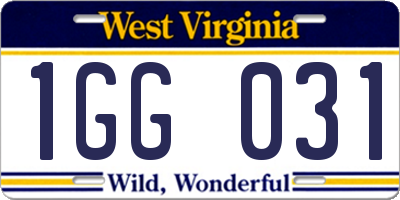 WV license plate 1GG031