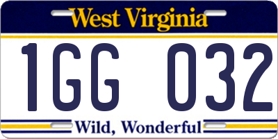 WV license plate 1GG032
